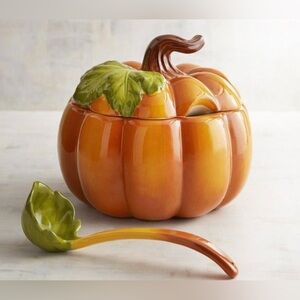 Pier 1 Orange Pumpkin Soup Tureen with Ladle and cover